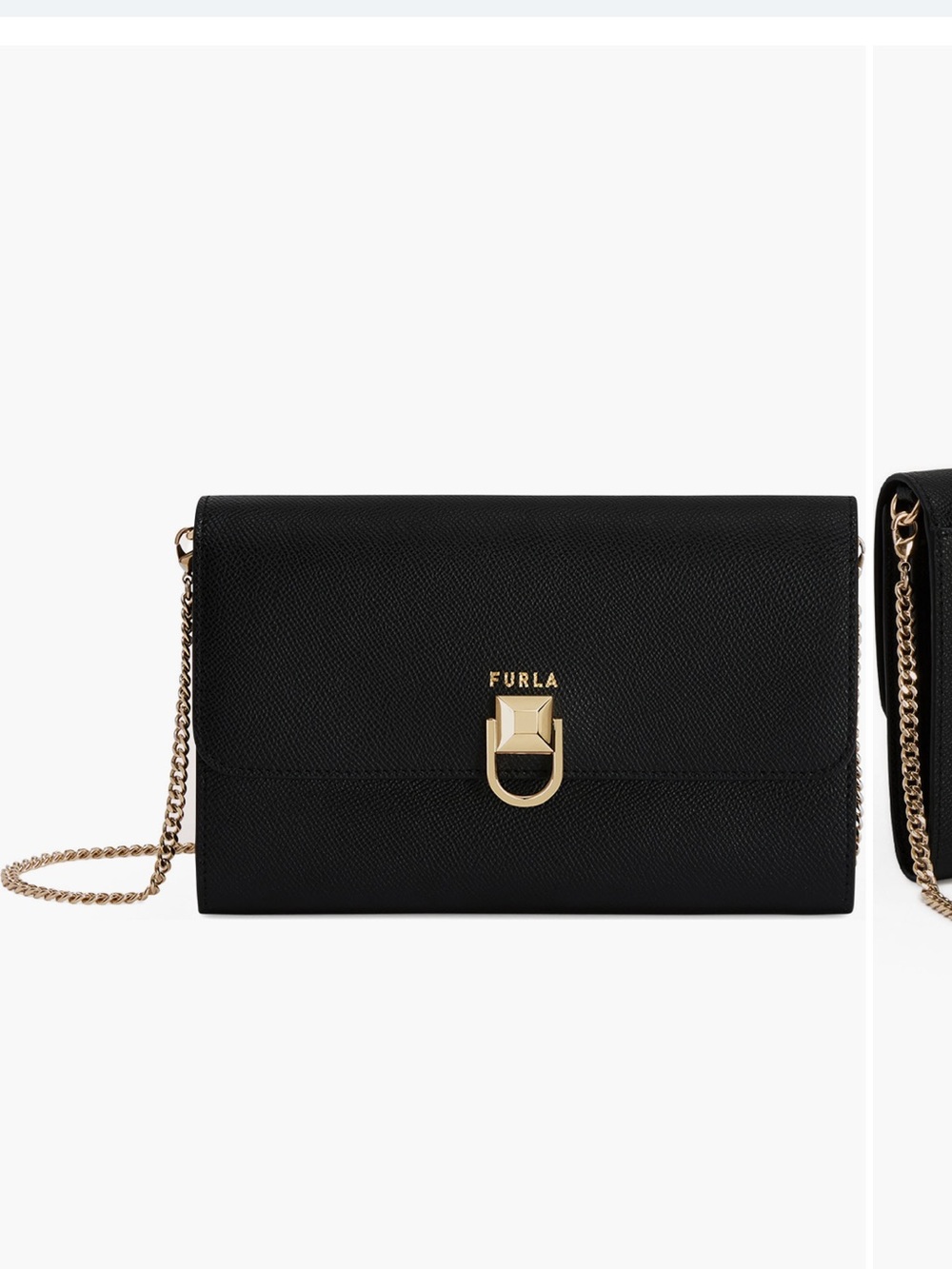 Furla Black XL Leather Crossbody with Gold Chain